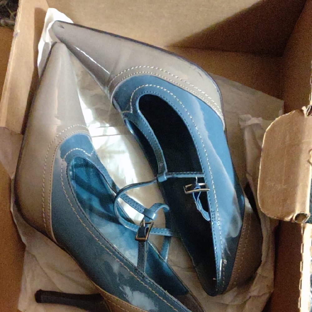 Bijou Chic Blue and Gray Heels